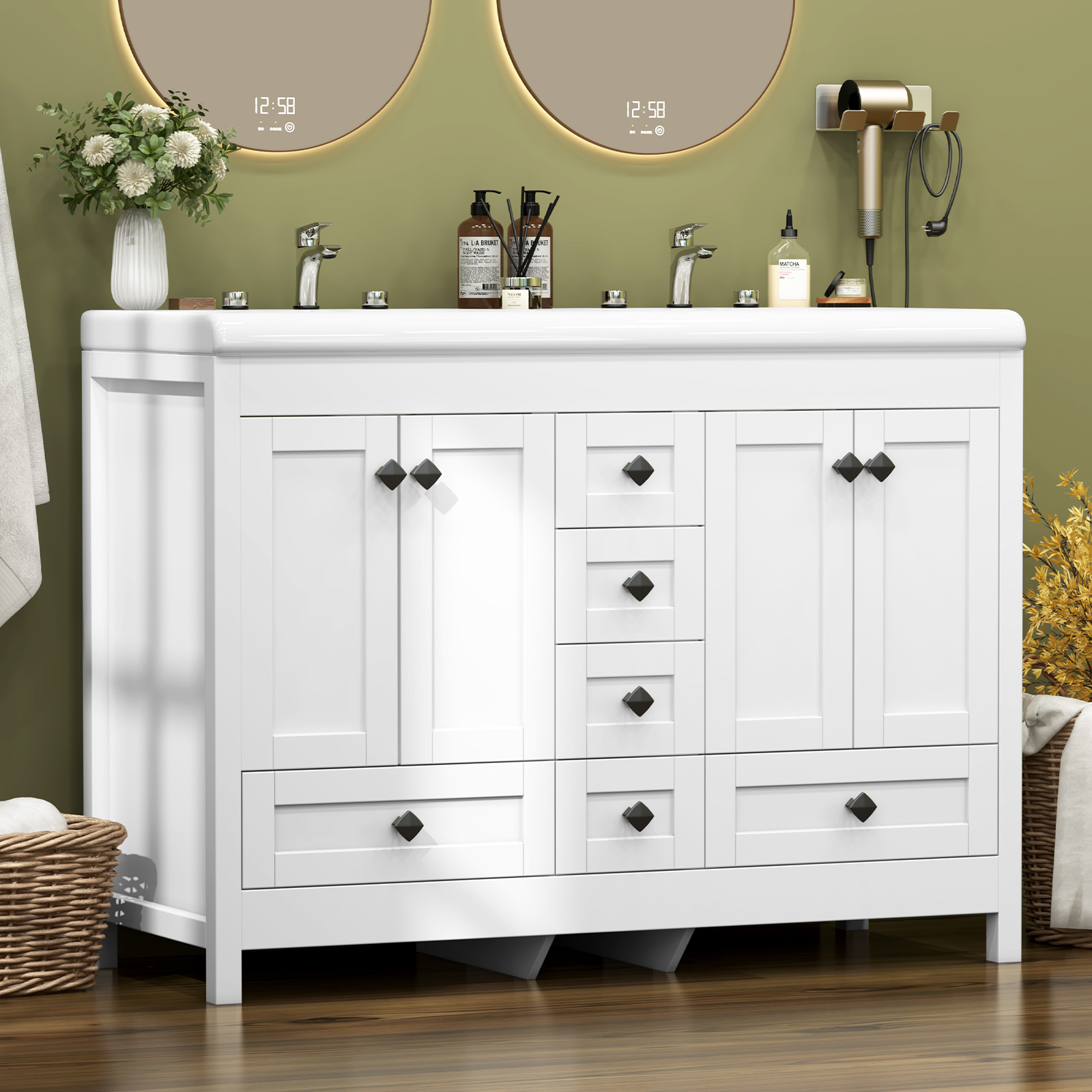 Home Bathroom Vanity Combo - 47.3 Inch White Bathroom Vanity Double