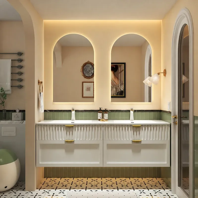 Home Bathroom Vanity Combo - Cream Style Bathroom Cabinet with Corian