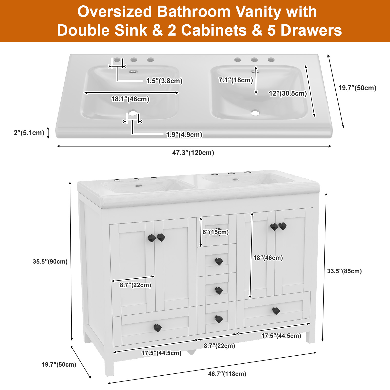 47.3 Inch White Bathroom Vanit - Home Bathroom Vanity Combo review and price